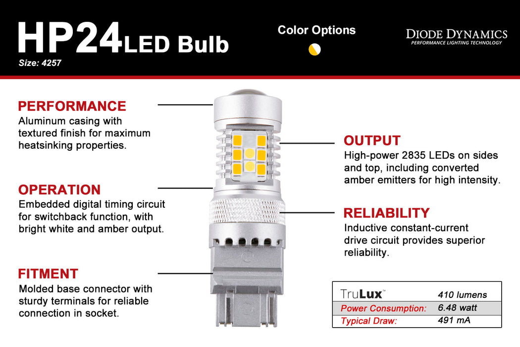 Diode Dynamics DD0462P 4257 HP24 LED Bulb Cool White Switchback Pair Diode Dynamics - Truck Part Superstore