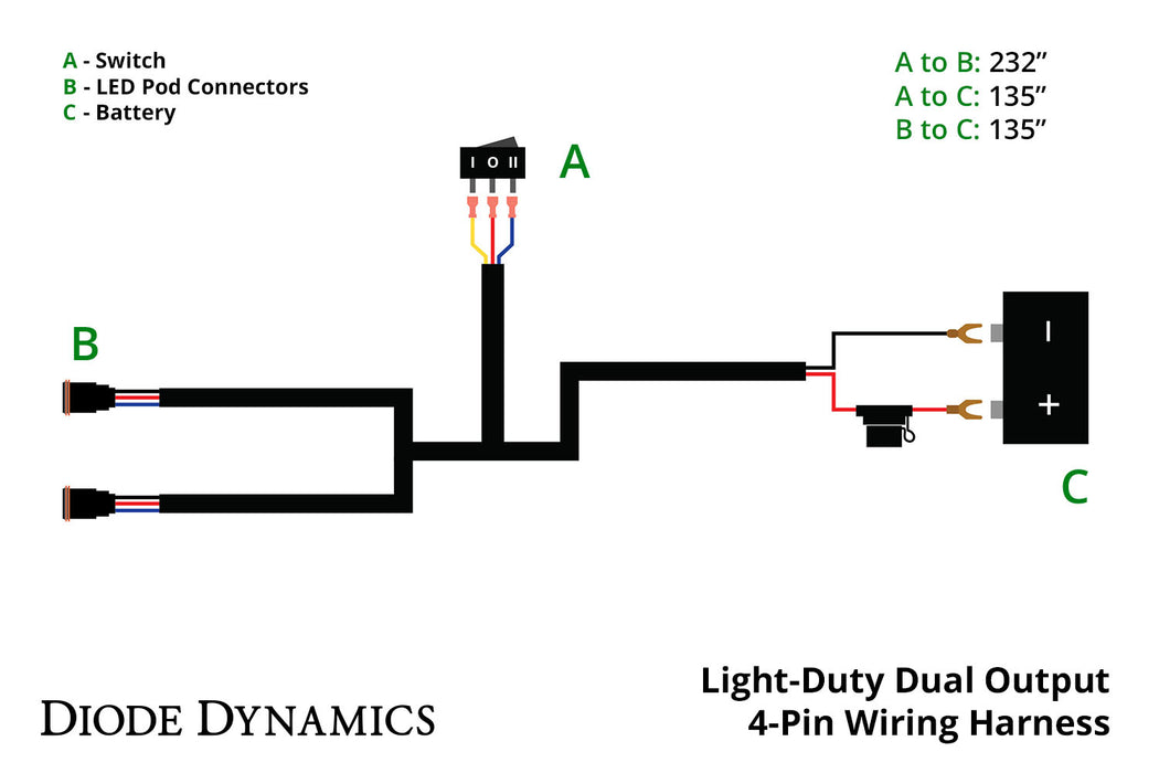 Diode Dynamics DD4092 Light Duty Dual Output 3-way 4-pin Wiring Harness Diode Dynamics - Truck Part Superstore