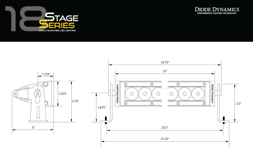 Diode Dynamics DD6042 18 Inch LED Light Bar  Single Row Straight Amber Flood Each Stage Series Diode Dynamics - Truck Part Superstore