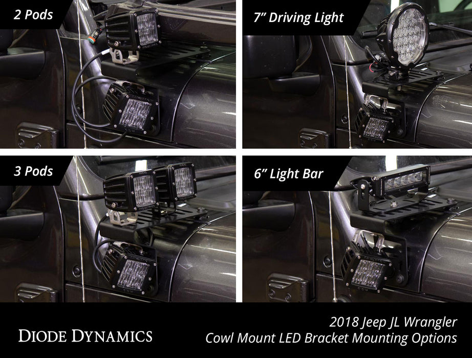 Diode Dynamics DD6089 Cowl Mount LED Bracket Kit for 2018-2021 Jeep JL Wrangler/Gladiator - Truck Part Superstore
