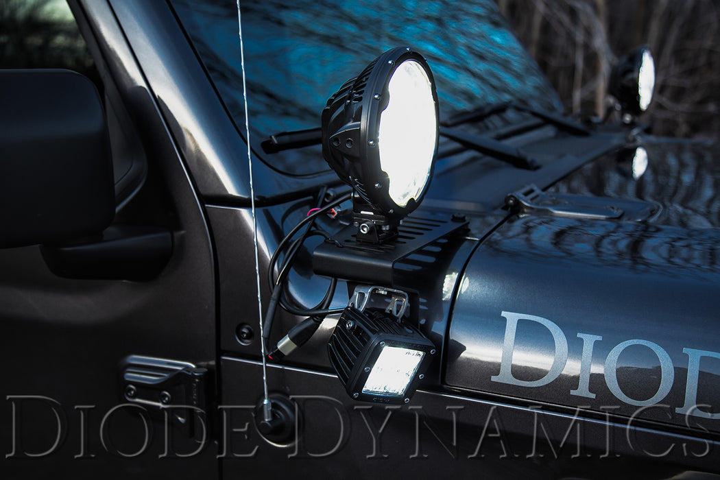 Diode Dynamics DD6093 SS6 Cowl LED Bracket Kit for 2018-2021 Jeep JL Wrangler/Gladiator, White Flood - Truck Part Superstore