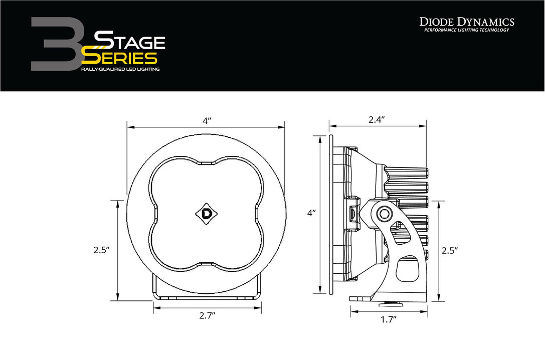 Diode Dynamics DD6141P Worklight SS3 Sport Yellow Flood Round Pair Diode Dynamics - Truck Part Superstore