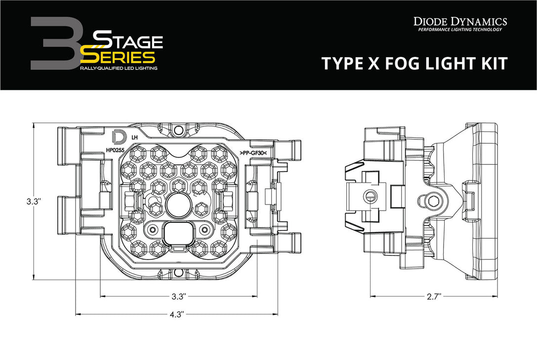 Diode Dynamics DD6550 SS3 Type X LED Fog Light Kit Yellow SAE Fog Pro Diode Dynamics - Truck Part Superstore
