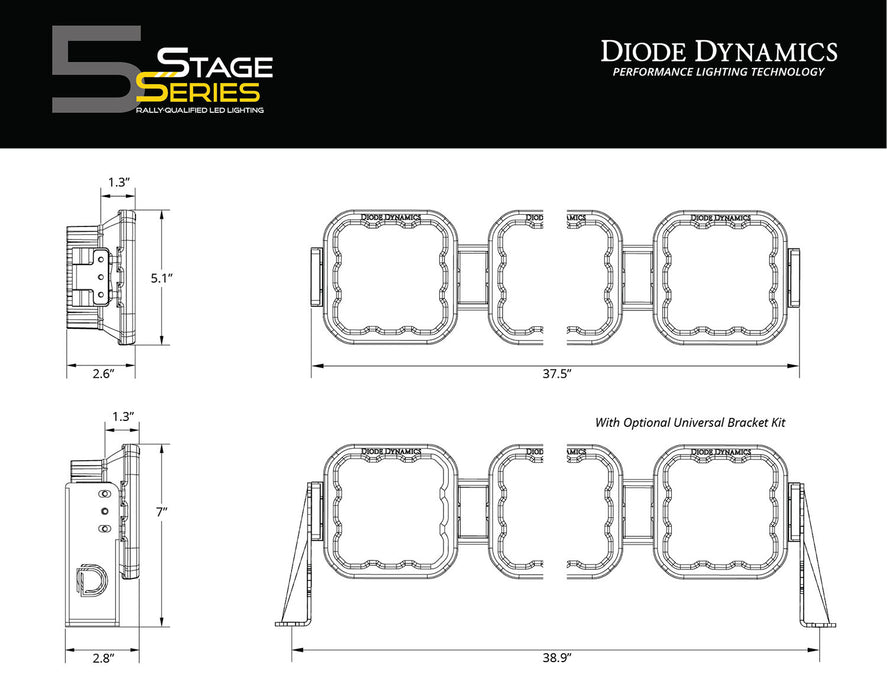 Diode Dynamics DD6799 SS5 Sport Universal CrossLink 6-Pod Lightbar Yellow Combo Diode Dynamics - Truck Part Superstore