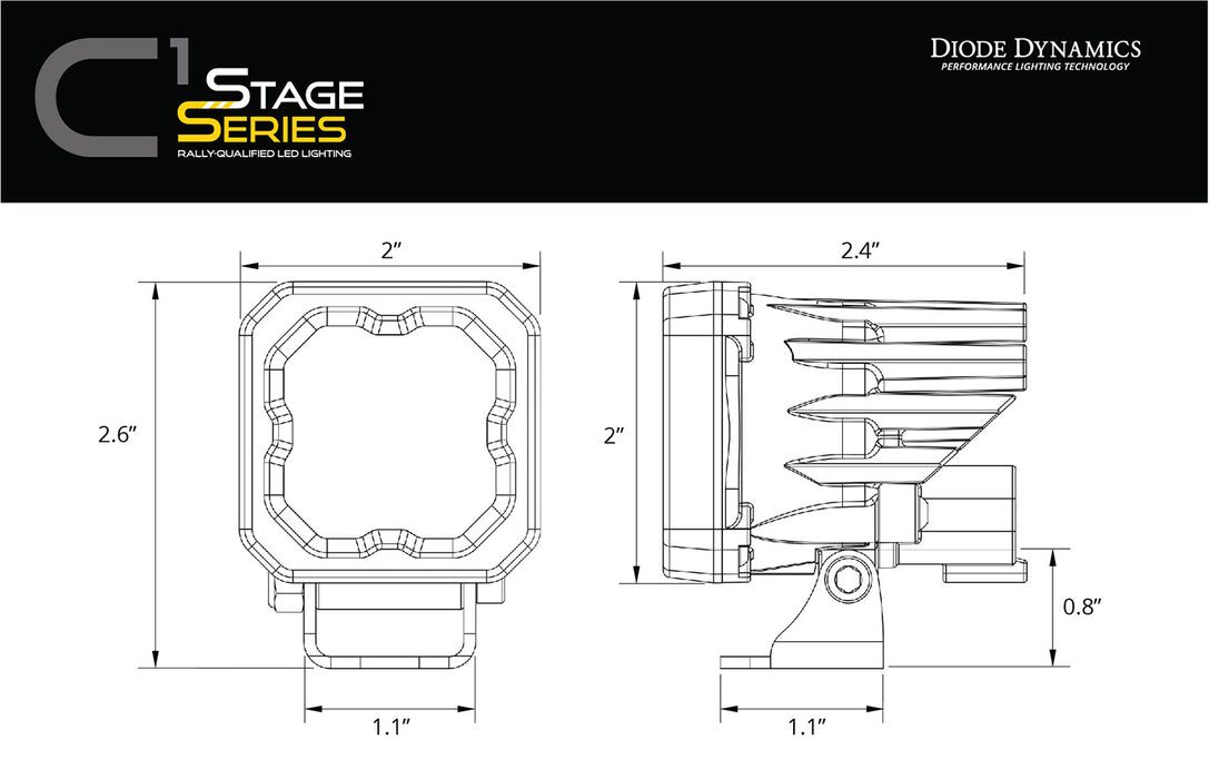 Diode Dynamics DD6848S Stage Series C1 LED Pod Yellow SAE Fog Standard ABL Each Diode Dynamics - Truck Part Superstore
