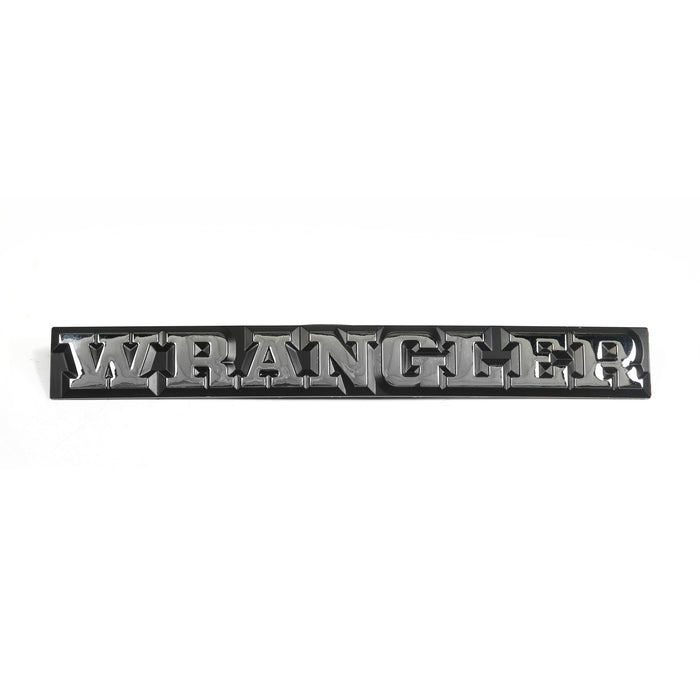 Omix DMC-55010768 Emblem; Wrangler Emblem; Black w/Chrome Wrangler Lettering; - Truck Part Superstore