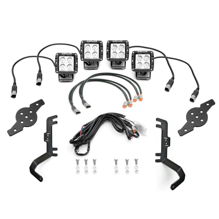 ZROADZ Z362281-KIT4 Hood Hinge LED Kit; Incl. [4] 3 in. LED Pod Lights; - Truck Part Superstore