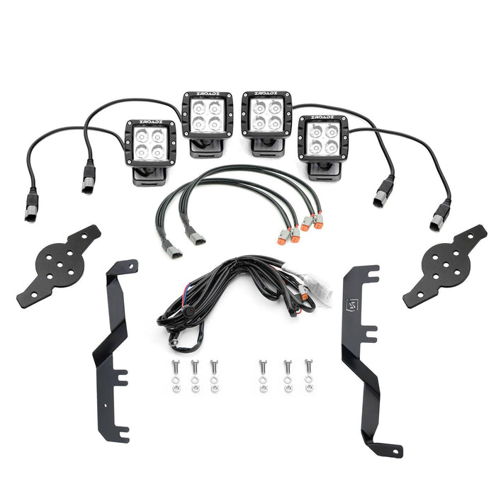 ZROADZ Z365471-KIT4 Hood Hinge LED Kit; Incl. [4] 3 in. LED Pod Lights And Universal Wiring Harness; - Truck Part Superstore
