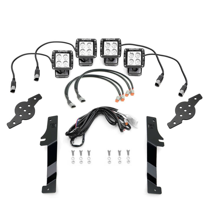 ZROADZ Z365701-KIT4 Hood Hinge LED Kit; Incl. [4] 3 in. LED Pod Lights And Universal Wiring Harness; - Truck Part Superstore