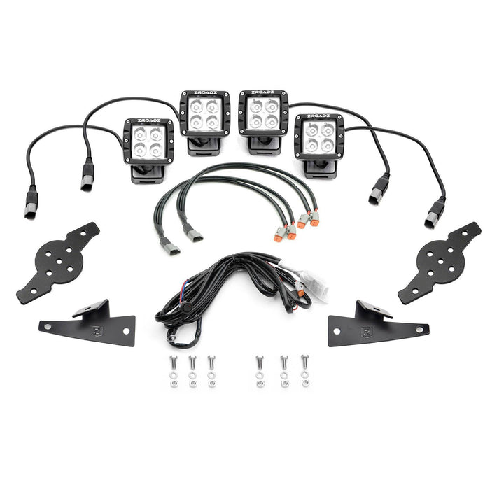 ZROADZ Z365751-KIT4 Hood Hinge LED Kit; Incl. [4] 3 in. LED Pod Lights; - Truck Part Superstore