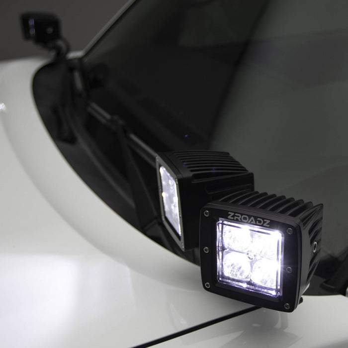 ZROADZ Z365761-KIT4 Hood Hinge LED Kit; Incl. [4] 3 in. LED Pod Lights And Universal Wiring Harness; - Truck Part Superstore