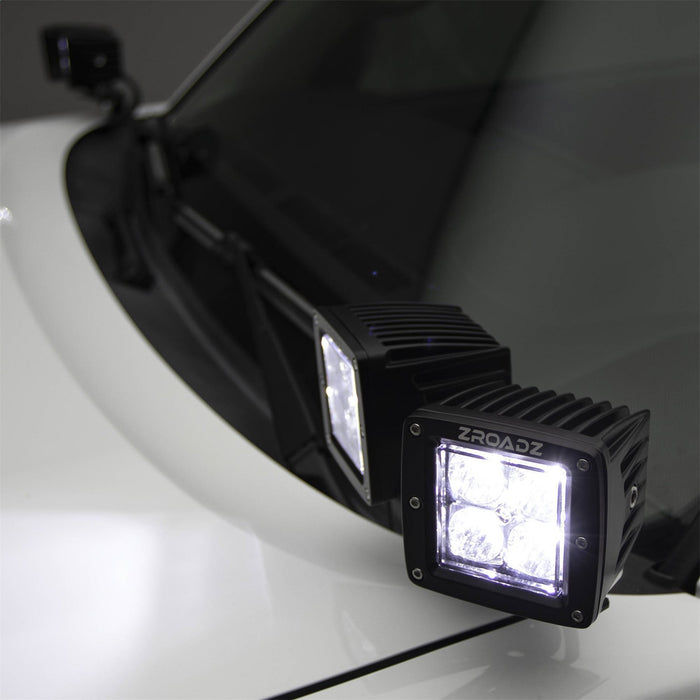 ZROADZ Z369491-KIT4 Hood Hinge LED Kit; Incl. [4] 3 in. LED Pod Lights And Universal Wiring Harness; - Truck Part Superstore