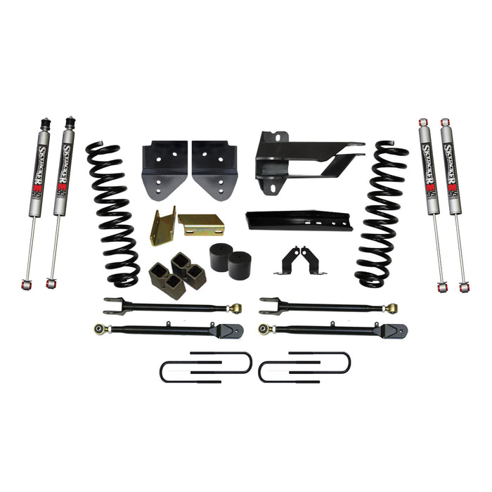 Skyjacker F174024K-M Lift Kit 4 Inch Lift w/Adjustable 4-Links 17-19 Ford F-250 Super Duty Includes Front Coil Springs Blocks U-Bolts Bump Stop Spacers Upper/Lower Radius Arms M9500 Monotube Shock Skyjacker - Truck Part Superstore