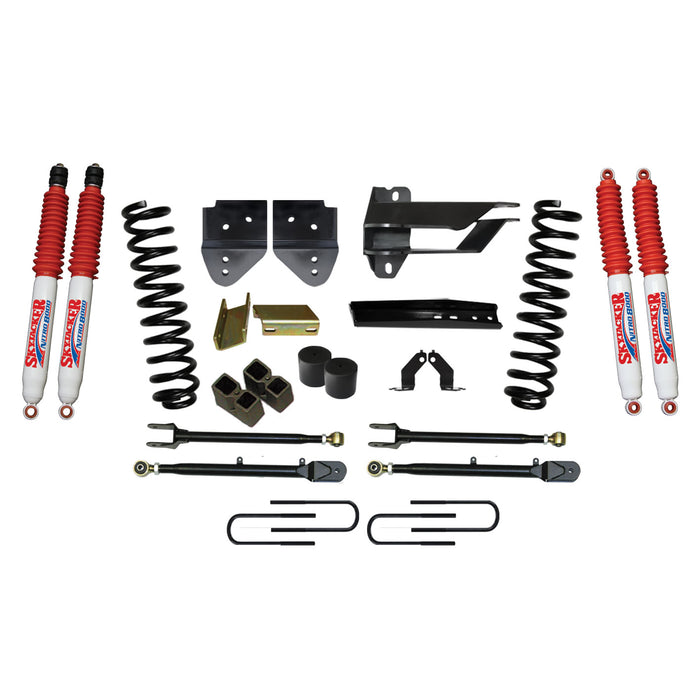 Skyjacker F174024K3-N Lift Kit 4 Inch Lift w/Adjustable 4-Links 17-19 Ford F-350 Super Duty Includes Front Coil Springs Blocks U-Bolts Bump Stop Spacers Upper/Lower Radius Arms Nitro 8000 Shocks Skyjacker - Truck Part Superstore