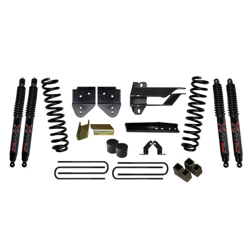 Skyjacker F17451K3-B Suspension Lift Kit w/Shock 4 Inch Lift 17-19 Ford F-350 Super Duty Incl. Front Coil Springs Bump Stop Spacers Relocation Brackets Rear Lift Blocks U-Bolts Black Max 8500 Shocks Skyjacker - Truck Part Superstore