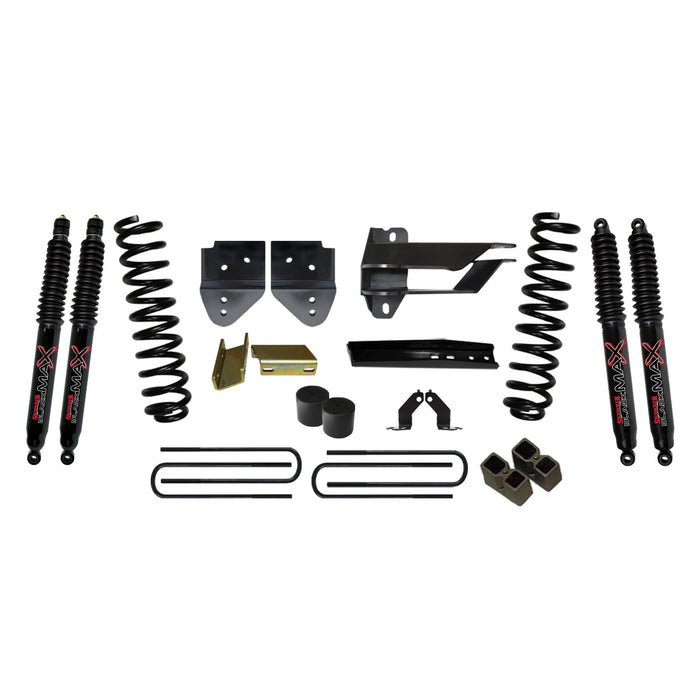 Skyjacker F17451K3-B Suspension Lift Kit w/Shock 4 Inch Lift 17-19 Ford F-350 Super Duty Incl. Front Coil Springs Bump Stop Spacers Relocation Brackets Rear Lift Blocks U-Bolts Black Max 8500 Shocks Skyjacker - Truck Part Superstore
