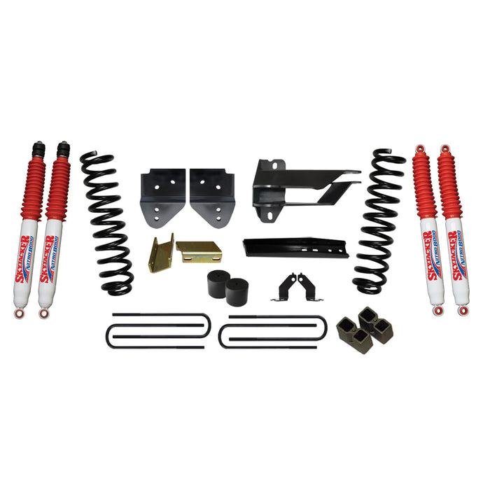 Skyjacker F17451K3-N Suspension Lift Kit w/Shock 4 Inch Lift 17-19 Ford F-350 Super Duty Incl. Front Coil Springs Bump Stop Spacer Relocation Brackets Rear Lift Block U-Bolts Brake Line Extension Bracket Nitro 8000 Shock Skyjacker - Truck Part Superstore