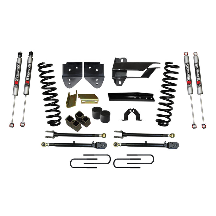 Skyjacker F174524K-M Suspension Lift Kit w/Shock 4 Inch Lift w/Adjustable 4-Links 17-19 Ford F-250 Super Duty Incl. Front Coil Springs Blocks U-Bolts Bump Stop Spacers Upper/Lower Radius Arms M9500 Monotube Shock Skyjacker - Truck Part Superstore