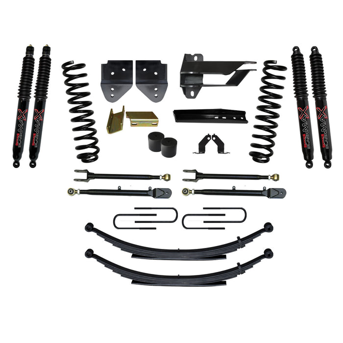 Skyjacker F174524KS-B Suspension Lift Kit w/Shock 4 Inch Lift Incl. Front Coil Springs Rear Leaf Springs Adjustable 4-Links Black MAX 8500 Shocks 17-19 Ford F-250/ F-350 Super Duty Diesel Skyjacker - Truck Part Superstore