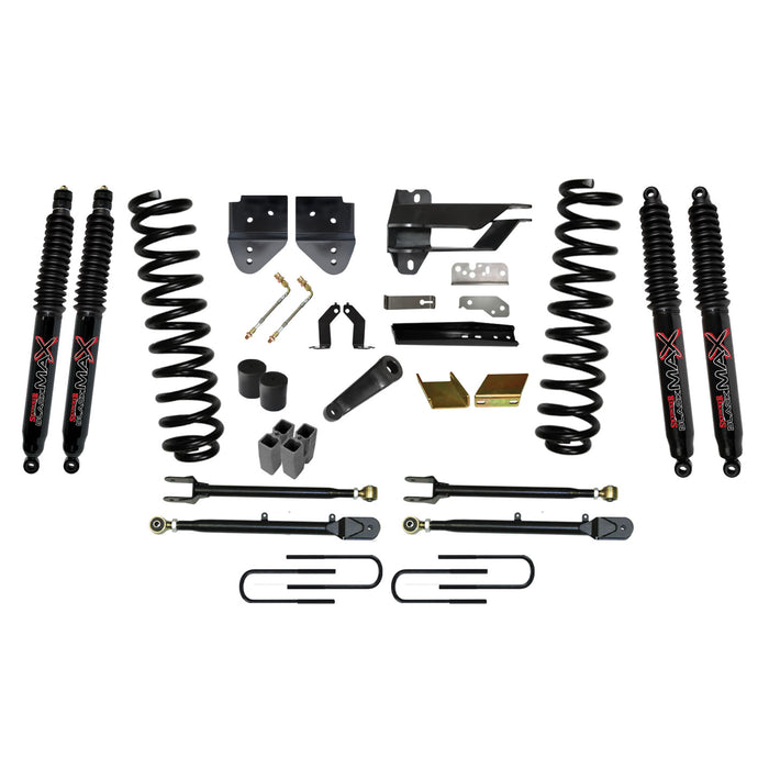 Skyjacker F176024K-B Lift Kit 6 Inch Lift w/Adjustable 4-Links 17-19 Ford F-250 Super Duty Includes Front Coil Springs U-Bolts Bump Stop Spacers Radius Arms Lowering Brackets Black Max Nitro 8500 Shocks Skyjacker - Truck Part Superstore