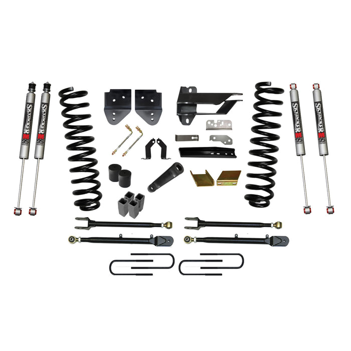 Skyjacker F176024K-M Lift Kit 6 Inch Lift w/Adjustable 4-Links 17-19 Ford F-250 Super Duty Includes Front Coil Springs U-Bolts Bump Stop Spacers Radius Arms Lowering Brackets M9500 Monotube Shocks Skyjacker - Truck Part Superstore