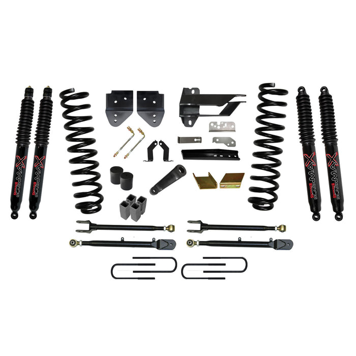 Skyjacker F176024K3-B Lift Kit 6 Inch Lift w/Adjustable 4-Links 17-19 Ford F-350 Super Duty Includes Front Coil Springs U-Bolts Bump Stop Spacers Radius Arms Lowering Brackets Black Max 8500 Shocks Skyjacker - Truck Part Superstore