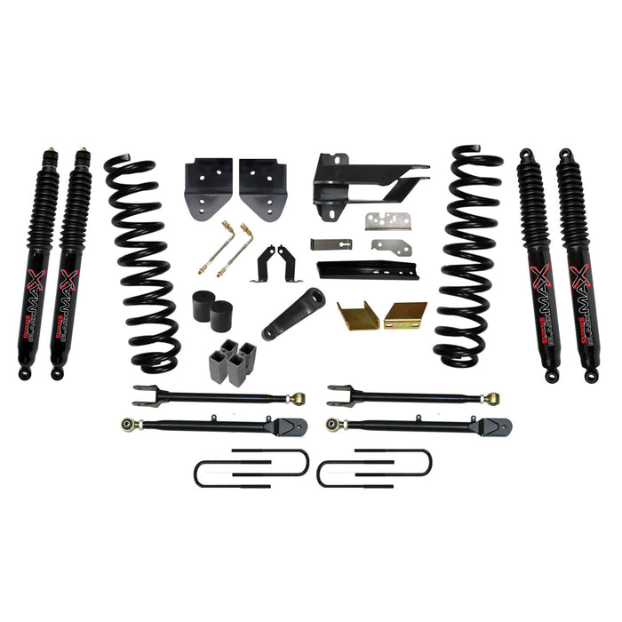 Skyjacker F176524K-B Suspension Lift Kit w/Shock 6 Inch Lift w/Adjustable 4-Links 17-19 Ford F-250 Super Duty Incl. Front Coil Springs U-Bolts Bump Stop Spacers Radius Arms Lowering Brackets Black Max Nitro 8500 Shocks Skyjacker - Truck Part Superstore