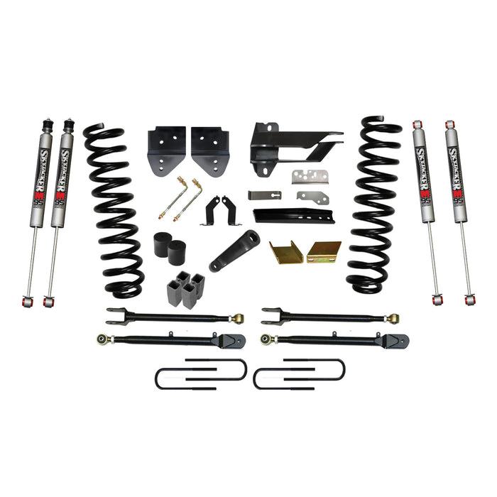 Skyjacker F176524K-M Suspension Lift Kit w/Shock 6 Inch Lift w/Adjustable 4-Links 17-19 Ford F-250 Super Duty Incl. Front Coil Springs U-Bolts Bump Stop Spacers Radius Arms Lowering Brackets M9500 Monotube Shocks Skyjacker - Truck Part Superstore