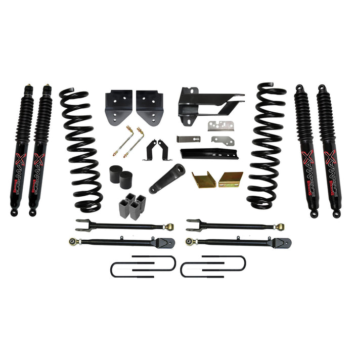 Skyjacker F176524K3-B Suspension Lift Kit w/Shock 6 Inch Lift w/Adjustable 4-Links 17-19 Ford F-350 Super Duty Incl. Front Coil Springs U-Bolts Bump Stop Spacers Radius Arms Lowering Brackets Black Max 8500 Shocks Skyjacker - Truck Part Superstore