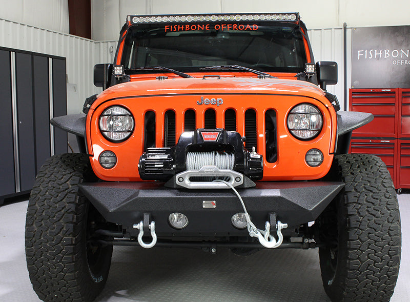 Fishbone Offroad FB22045 Jeep JK Front Bumper 07-18 Wrangler JK Rubicon and Unlimited Steel Black Textured Powdercoat Manowar Series Fishbone Offroad - Truck Part Superstore