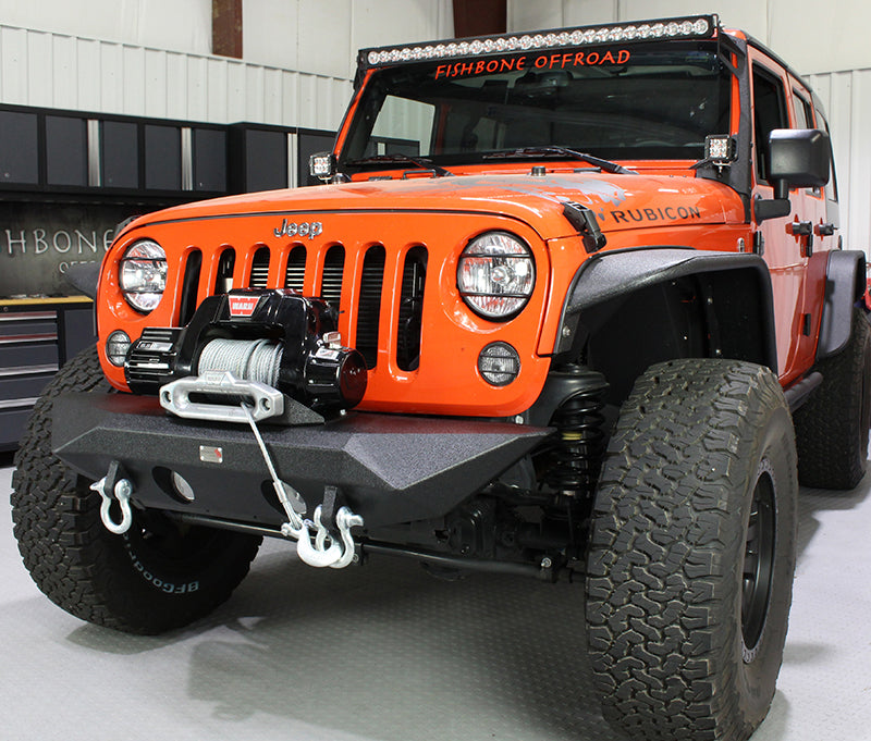 Fishbone Offroad FB22045 Jeep JK Front Bumper 07-18 Wrangler JK Rubicon and Unlimited Steel Black Textured Powdercoat Manowar Series Fishbone Offroad - Truck Part Superstore