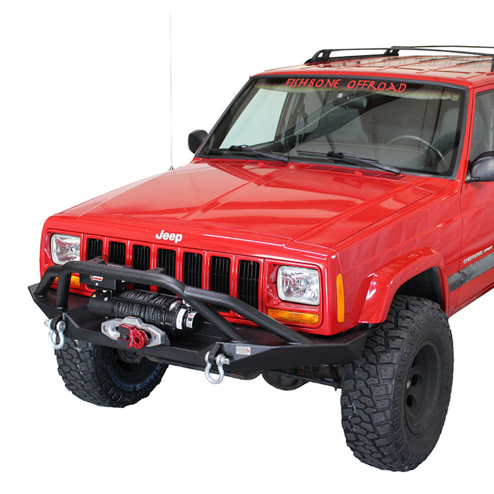 Fishbone Offroad FB22060 Cherokee XJ Front Winch Bumper W/Grille Guard Bullhead Steel Black Textured Powdercoat Fishbone Offroad - Truck Part Superstore