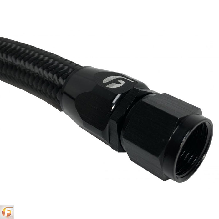 Fleece Performance FPE-CLNTBYPS-HS-CRVP-BLK 34.5 Inch Common Rail/VP44 Cummins Coolant Bypass Hose Black Nylon Braided Fleece Performance - Truck Part Superstore