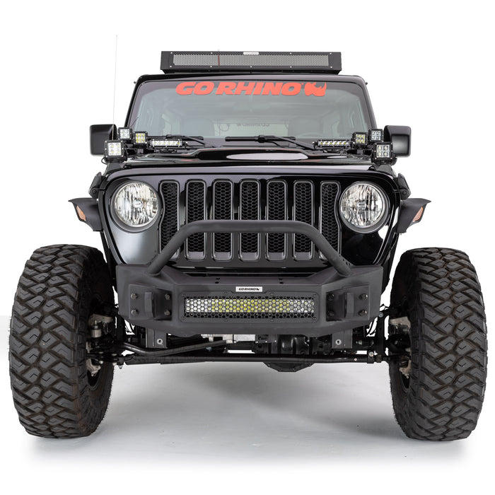 Go Rhino 331101T Rockline Winch-Ready Front Stubby Bumper With Overrider For Jeep - Truck Part Superstore