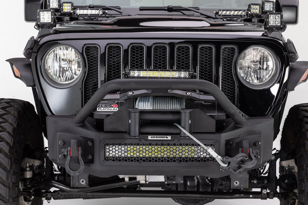 Go Rhino 331101T Rockline Winch-Ready Front Stubby Bumper With Overrider For Jeep - Truck Part Superstore