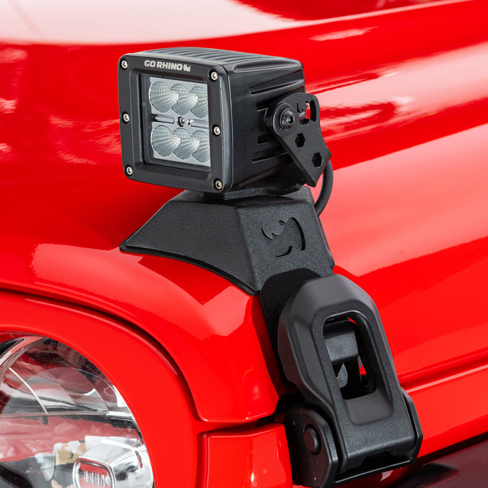 Go Rhino 730035T XE Hood Latch Light Mounts for Jeep JL/JT - Fits Single 3x3 LED Cube Light - Truck Part Superstore