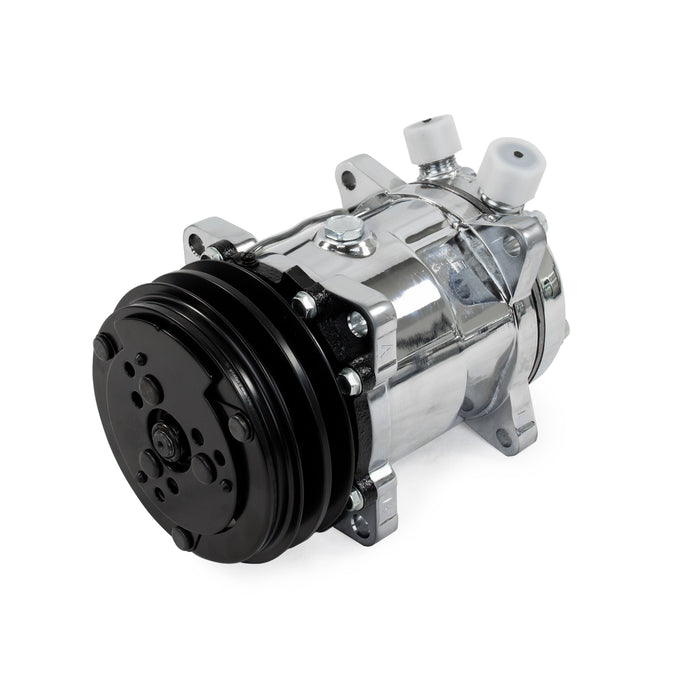 Top Street Performance HC5001C A/C Compressor; Sanden 508 R134 V-Belt; Chrome with Black Clutch - Truck Part Superstore