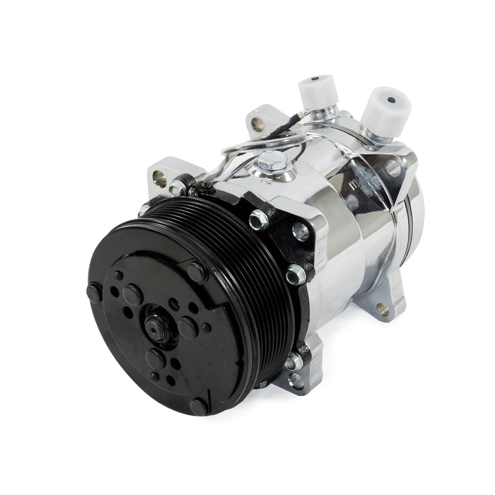 Top Street Performance HC5002C A/C Compressor; Sanden 508 R134 Serpentine Belt; Chrome with Black Clutch - Truck Part Superstore