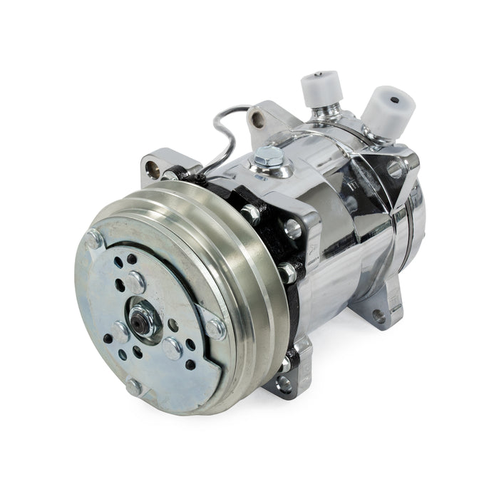 Top Street Performance HC5003C A/C Compressor; Sanden 508 R134 V-Belt; Chrome with Silver Clutch - Truck Part Superstore