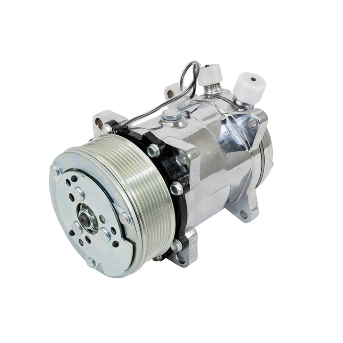 Top Street Performance HC5004C A/C Compressor; Sanden 508 R134 Serpentine Belt; Chrome with Silver Clutch - Truck Part Superstore