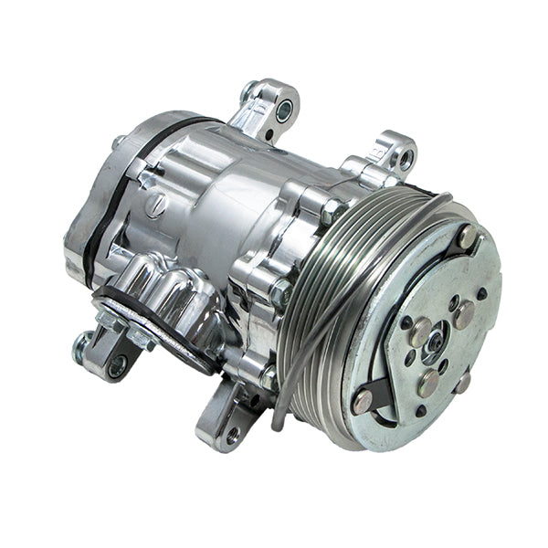 Top Street Performance HC5005P A/C Compressor; Sanden SD-7 R134 Serpentine Belt; Polished with Silver Clutch - Truck Part Superstore