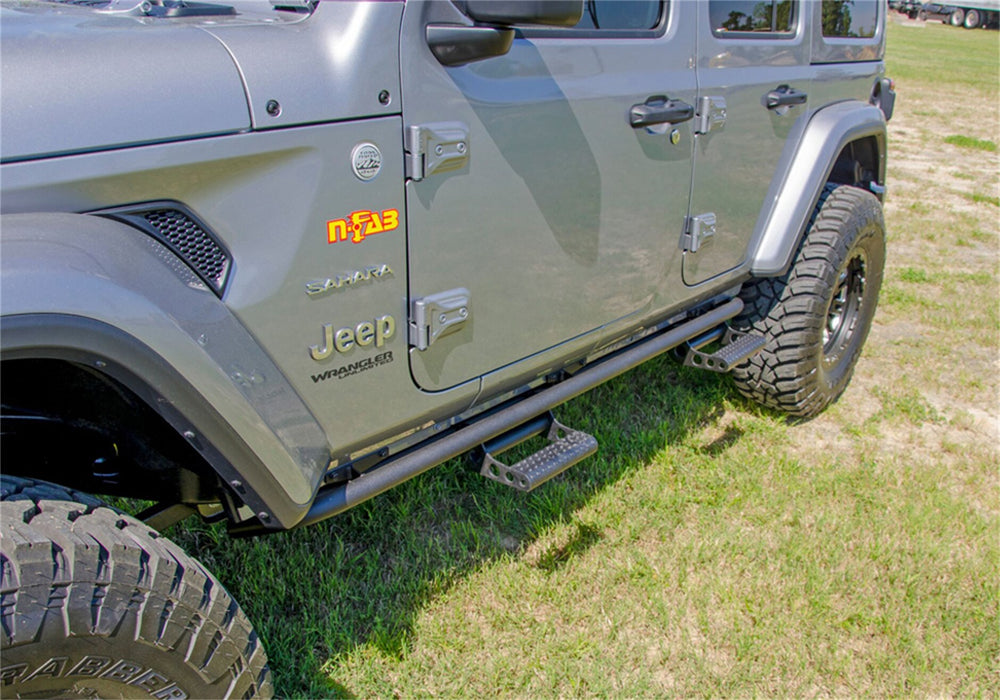 N-Fab J184RKRS4 RKR Step Sys-Full Len (1 Stp Mnts/1 Stp)-18-22 Wrangler JL 4Dr-TX Blk - Truck Part Superstore