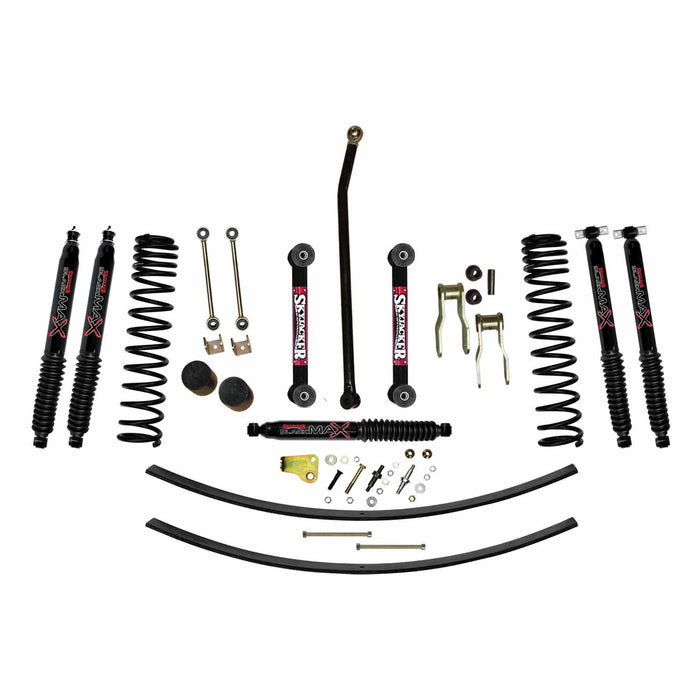 Skyjacker JC451KBLT 4.5 Inch Suspension Lift Kit 84-01 Cherokee XJ W/Front Dual Rate Long Travel Coil Springs Bump Stop Spacers Front Lower Control Arms Front Sway Bar End Links Front Adjust Track Bar Rear Shackles Rear Add A Leafs Front/Rear Black M - Truck Part Superstore