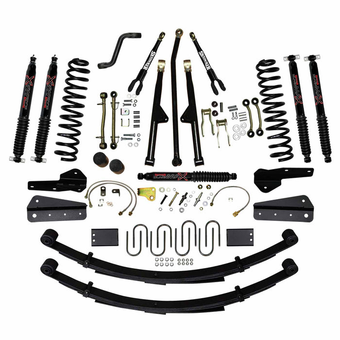 Skyjacker JC6258KSBLT 6 In Lift 84-01 Cherokee XJ Sys W/Front DR/LT Coil Springs Pitman Arm Bump Stop Spacers Lower and Upper Adjust Control Arms Sway Bar End Links Adjust Track Bar Brakelines Shackles U-bolts Rear Leaf Springs Black Max Shocks Skyjacker - Truck Part Superstore