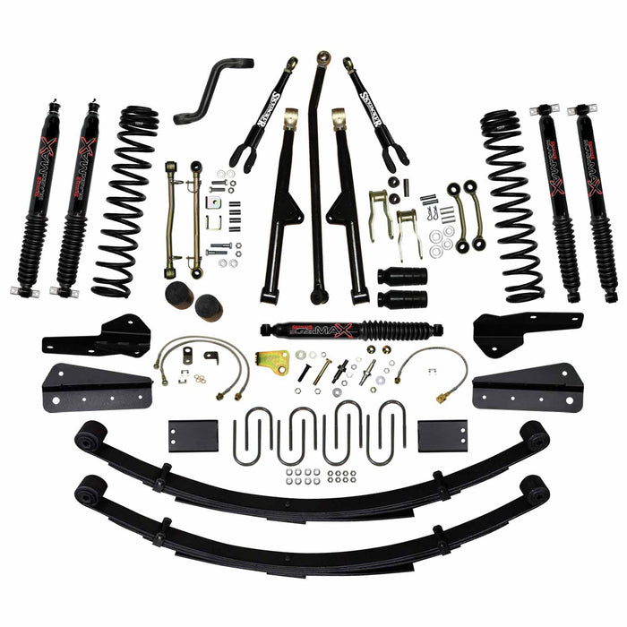 Skyjacker JC8258KSBLT 8 In Lift Sys 84-01 Cherokee XJ W/Front DR/LT Coil Springs Pitman Arm Bump Stop Spacers Lower and Upper Adjust Control Arms Sway Bar End Links Adjust Track Bar Brakelines Shackles U-bolts Rear Leaf Springs Black Max Shocks Skyjacker - Truck Part Superstore