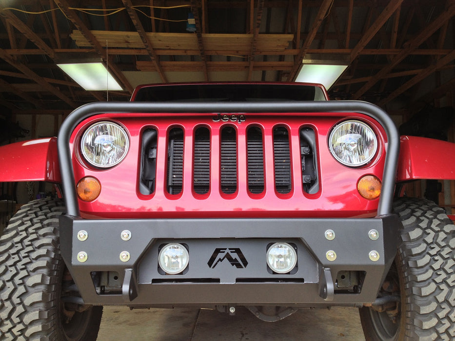 Fab Fours JK07-B1856-1 FMJ Stubby Winch Front Bumper; 2 Stage Black Powder Coated; w/Grill Guard; - Truck Part Superstore