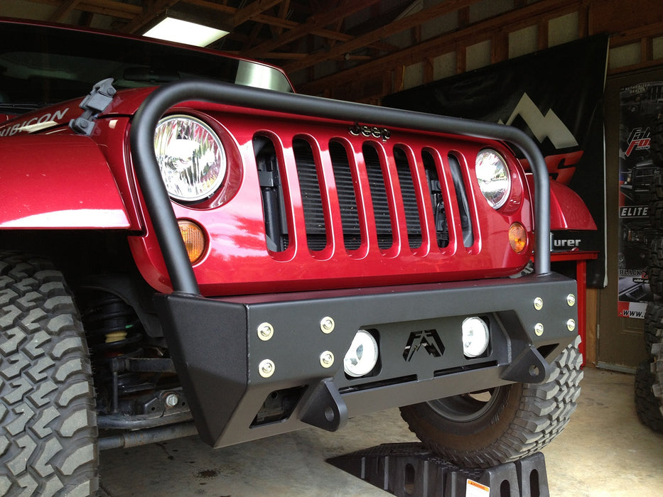 Fab Fours JK07-B1856-B FMJ Stubby Winch Front Bumper; Uncoated/Paintable; w/Grill Guard; [AWSL]; - Truck Part Superstore