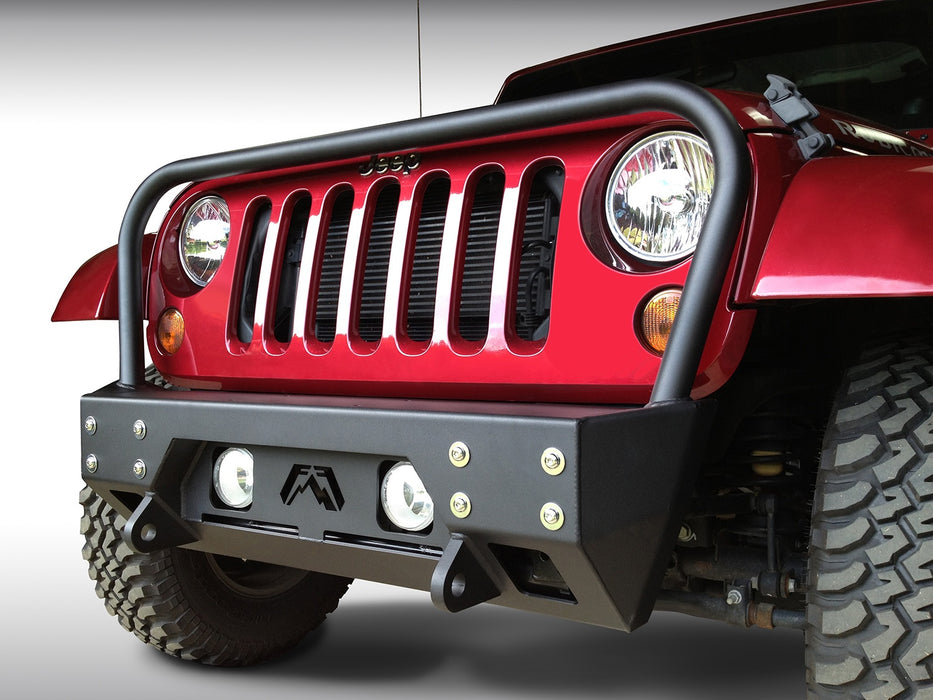 Fab Fours JK07-B1856-1 FMJ Stubby Winch Front Bumper; 2 Stage Black Powder Coated; w/Grill Guard; - Truck Part Superstore