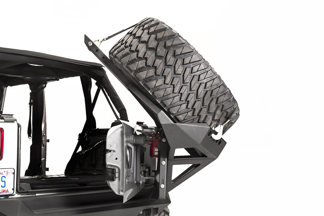 Fab Fours JK2070-1 Spare Tire Carrier; 2 Stage Black Powder Coated; Slant Back Tire Carrier; - Truck Part Superstore