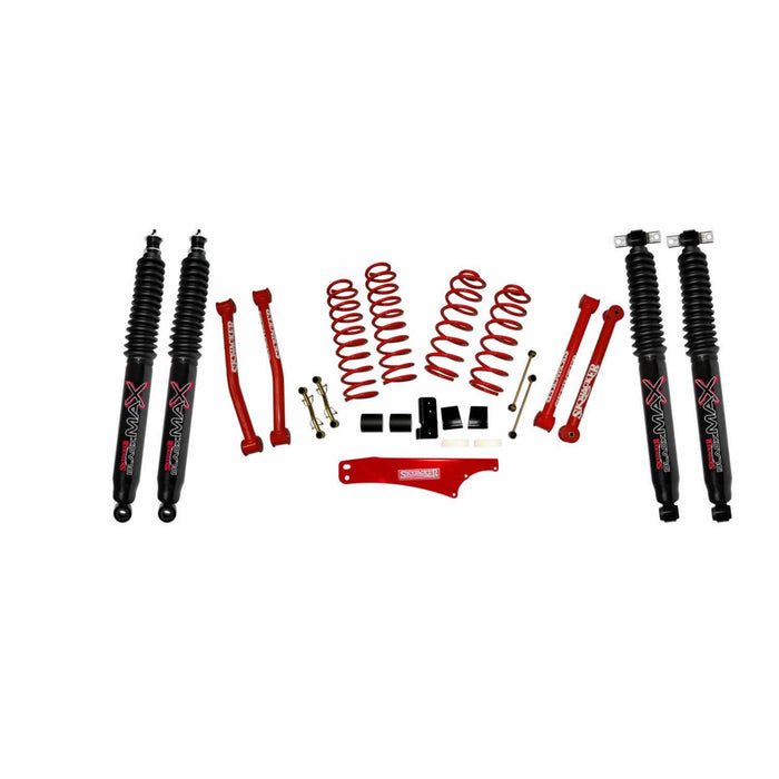 Skyjacker JK2501KCR-B Suspension Lift Kit 07-18 Wrangler JK w/Shock Black MAX Shocks 2.5-3.5 Inch Lift Incl. Rear Track Bar Brace Front And Rear Springs Classic Red Powder Coated Skyjacker - Truck Part Superstore